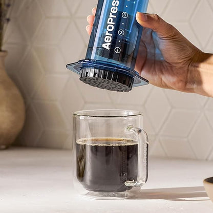 AeroPress Clear Blue Coffee Press – 3 In 1 Brew Method Combines French Press, Pourover, Espresso, Full Bodied Coffee Without Grit or Bitterness, Small Portable Coffee Maker for Camping & Travel-Blue