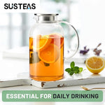 Load image into Gallery viewer, SUSTEAS 2.2 Liter 75oz Glass Pitcher with Lid, Easy Clean Heat Resistant Glass Water Carafe with Handle for Hot/Cold Beverages - Water, Cold Brew, Iced Tea &amp; Juice, 1 Long-Handled Brush Included