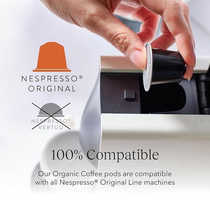 Cru Kafe Bright Roast USDA Organic Espresso Coffee Capsules (50 Pods) Fairtrade Coffee Pods Compatible with Nespresso Original Line and Pixie Machines