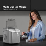 Load image into Gallery viewer, Crzoe Countertop Ice Maker Machine with Handle,26Lbs/24H,9 Cubes Ready in 6 Mins,Self-Cleaning Function with Ice Scoop and Basket for Home/Office(Grey)