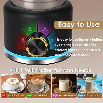 Milk Frother, 16.9 OZ Milk Frother and Steamer, 4 in 1 Electric Milk Frother Dishwasher Safe, Durable Silent Working Frother for Coffee, Hot and Cold Foam Maker, Black