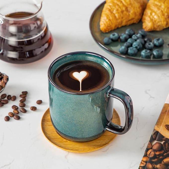 vancasso STARRY Coffee Mugs Set, 16 oz Ceramic Coffee Cups for Americano Hot Tea Iced Coffee Cold Brew Cocoa Milk Stoneware Mugs Set of 6, Dishwasher & Microwave Safe, Green