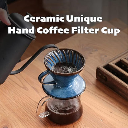 Ceramic Pour Over Coffee Dripper, Hand Brew Coffee Cup Drip, Kiln Retro Coffee Filter, Ceramic Slow Brewing Accessories for Home, Cafe, Restaurants (1/2 CUPS)