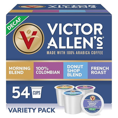 Victor Allen's Coffee Decaf Coffee Variety Pack (Decaf Donut Shop Blend, Morning Blend, French Roast, 100% Colombian), 54 Count, Single Serve Coffee Pods for Keurig K-Cup Brewers