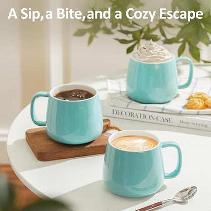 Teocera 16oz Ceramic Coffee Mugs Set of 4 – Stackable Latte Cups, Microwave, Dishwasher & Oven Safe – Ideal for Coffee, Cappuccino, Hot Chocolate, Housewarming Gifts, Turquoise