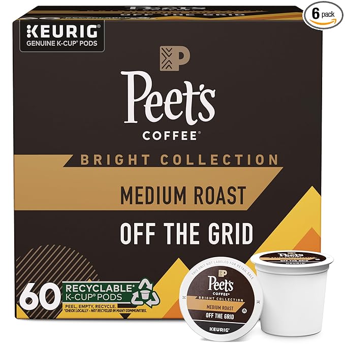 Peet's Coffee, Medium Roast Keurig K-Cup Pods - Off The Grid, 60 Count (6 Boxes of 10 K-Cup Pods)