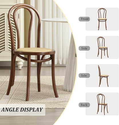 Kmax Vintage Dining Chairs Set of 4, Thonet Soild Wood Rattan Dining Room Chairs Armless French Country Kitchen Chairs for Wedding Hotel Dessert Shop Cafe, Walnut
