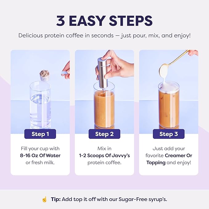 Javvy S’Mores Protein Iced Coffee - Premium Whey Protein & Instant Iced Coffees - 100% Natural Cold Brew - Zero Artificial Flavors & Sweeteners, 80 mg Caffeine, No Added Sugar, 20 Servings