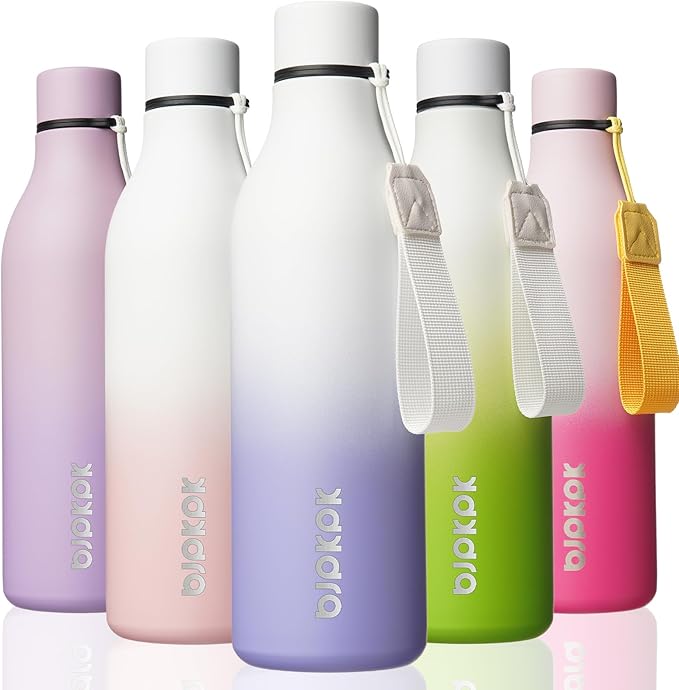 BJPKPK Insulated Water Bottles, 25 oz Stainless Steel Metal Water Bottle with Strap, BPA Free Leak Proof Jugs, Mugs, Flasks, Reusable Thermal Flasks for Sports & Travel, Lilac Elegance