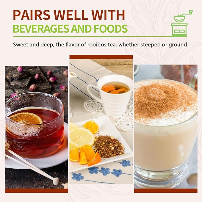 Soeos Organic Rooibos Tea, 100 Teabags, Naturally Caffeine Free, USDA and Non GMO Certify, Smooth and Robust Flavor, Excellent for Hot or Iced Brew, 9oz (250g)