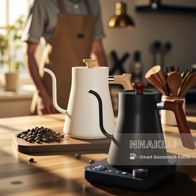 Smart Digital Electric Kettle with Variable Temperature Control, Stainless Steel Inner, 1200W Quick Heating Gooseneck Electric Kettles, Stylish Matte Finish for Coffee & Hot Beverages, 0.9L (Black)