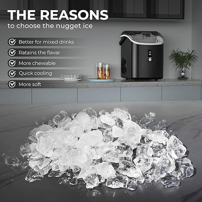 Nugget Ice Maker Countertop, 35.5Lbs/24Hrs Chewable Sonic Ice Machine with Self-Cleaning, Handle, Water Tank, Quiet Operation & Portable Pellet Ice Maker for Home, Office, Kitchen, Bar, Deep Black