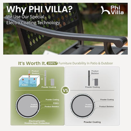 PHI VILLA Patio Swivel Dining Chairs Set of 6, Outdoor Kitchen Garden Metal Chair with Cushions, Patio Furniture Chair with Armrest, Black Frame