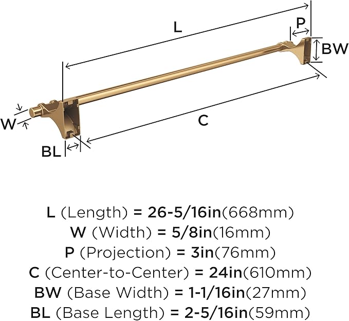Amerock BH36054CZ | Champagne Bronze Towel Bar | 24 in (610 mm) Towel Rack | Davenport | Bathroom Towel Holder | Bathroom Hardware | Bath Accessories