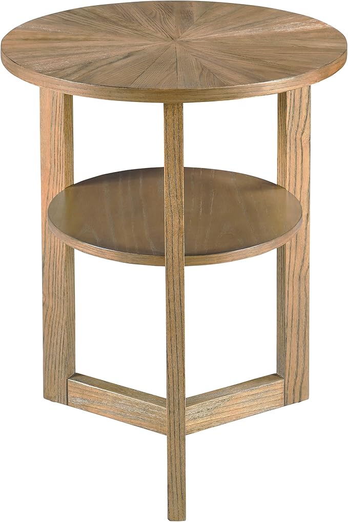 PADMA HOUSE 19.3" Round Wood End Table, 2-Tier Solid Wood Rounded Accent Side Table Circle Nightstand Table with Storage Shelf Vintage Furniture for Home Living Room Bedroom,Rustic Natural 3338