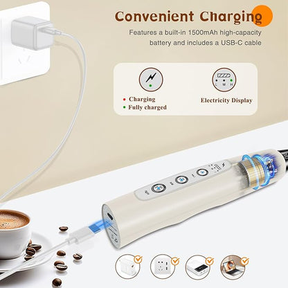 Milk Frother Handheld Rechargeable, Frother Wand Drink Mixer Electric Whisk for Coffee, Detachable With 3 Stainless Whisks, Hand Mixer for Lattes, Cappuccino, Matcha, Egg, No Stand, Beige
