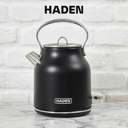 HADEN Heritage 1.7 Liter Stainless Steel Electric Kettle, Hot Water Kettle with 360-Degree Base and Auto Shutoff, Black & Chrome