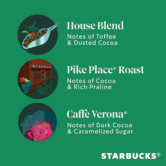 Starbucks Medium & Dark Roast Decaf Ground Coffee, Variety Pack, 3 bags (12 oz each)