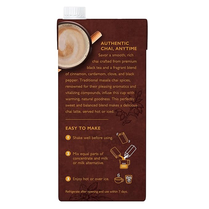 The Republic of Tea – Republic Chai Black Tea Concentrate, 6 Cartons – 32 fl oz (5 Servings), Chai Latte Mix, Naturally Caffeinated, Gluten Free