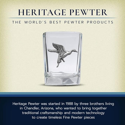Heritage Pewter Pintail Duck Square Shot Glass | Hand-Sculpted 1.5 Ounce Shot Glass | Intricately Crafted Metal Pewter Inlay