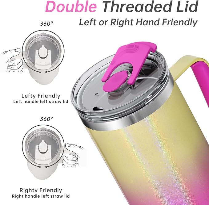 COKTIK 40 oz Tumbler With Handle and Straw Lid, Vacuum Insulated Travel Coffee Mug Stainless Steel Insulated Cup for Beverages, Leak-proof, Cupholder Friendly (Glitter Rainbow)