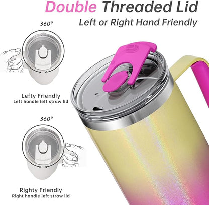 COKTIK 40 oz Tumbler With Handle and Straw Lid, Vacuum Insulated Travel Coffee Mug Stainless Steel Insulated Cup for Beverages, Leak-proof, Cupholder Friendly (Glitter Rainbow)