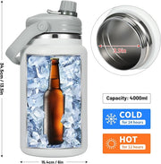 1 Gallon Thermosflask with Straw, 135oz Stainless Steel Insulated Water Bottle，4L Oversized Double Wall Vacuum Jug with Handle for Hot Cold Drinks, Wide mouth Icebuckets for Hiking Sports(White)