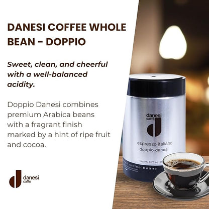 Danesi Caffe Italian Whole Coffee Beans - Espresso Coffee Beans and Medium Roast Whole Bean - Perfect for Espresso Machines, French Press, and Home Brewing - Doppio (8.75 lb)