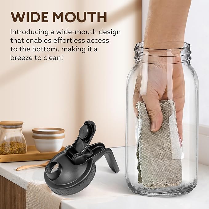 Glass Pitcher with Lid, 64 OZ Mason Jar Pitcher Double Leak Proof, 2 Quart Breast Milk Storage Containers for Fridge, Wide Mouth Glass Jar for Sun Tea, Juice, Cold Brew Coffee