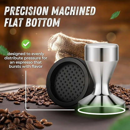 Flexzion Coffee Tamper 58mm Espresso Tamper Tool, Stainless Steel Barista-Quality Hand Press Espresso Maker with Ergonomic Silver Handle for Home and Professional Use