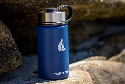 HYDRO CELL Stainless Steel Insulated Water Bottle with Straw - For Cold & Hot Drinks - Metal Vacuum Flask with Screw Cap and Modern Leakproof Sport Thermos for Adults (Navy 14oz)