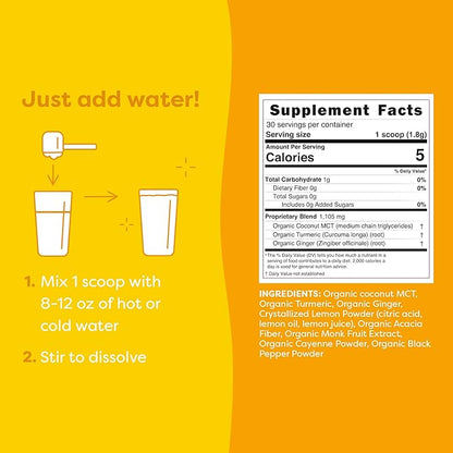 FlavCity Lemon Ginger Tea Powder – Antioxidant-Rich Herbal Tea with Turmeric & MCT Oil for Daily Immune Support – Sugar-Free, Shelf-Stable, Hot & Cold Brew, 30 Servings