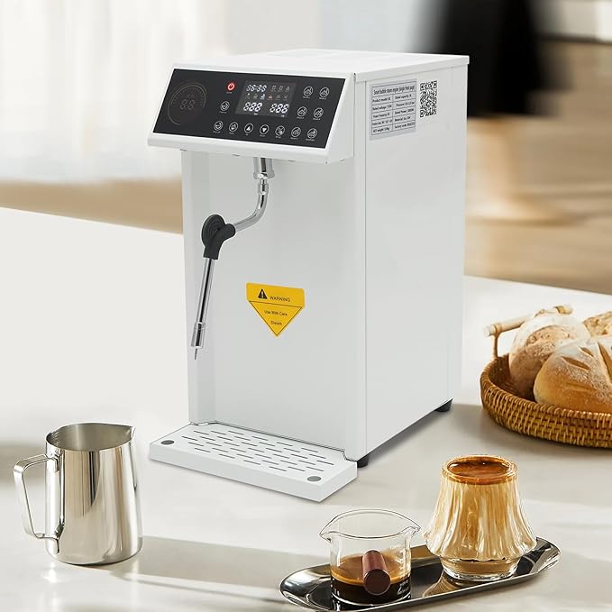Commercial Milk Frother Automatic Steam Boiler Water Frothing Machine Electric Milk Foam Machine with LED Display 24H Timing Function for Coffee Tea Dessert Shop (8L-White)