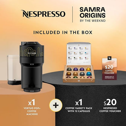 Nespresso Vertuo Pop+ Coffee and Espresso Maker by De'Longhi, Samra Origins by The Weeknd Vertuo Buna Yellow