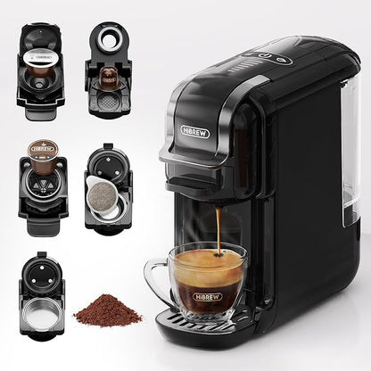 HiBREW H2B 5-in-1 Pods Coffee Maker, 19 Bar Espresso Machine for Pods, for Kcup*/Nes*/DG*/Espresso Powder, Makes iced coffee (Black), small size