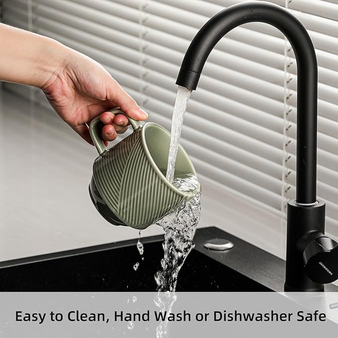 Stackable Coffee Mugs Set: 13 oz Ceramic Stacking Cups for Cappuccino Latte Tea - Microwave Safe Mug for Home & Office - 4 PCS, Pea Green