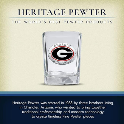 Heritage Pewter University of Georgia Square Shot Glass | Hand-Sculpted 1.5 Ounce Shot Glass | Intricately Crafted Metal Pewter Alma Mater Inlay