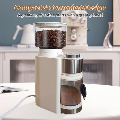 Electric Burr Coffee Grinder with 25 Grind Setting for 2-12 Cup Adjustable Stainless Steel Dosing Bean Mill Home Automatic Conical Freshly Ground Espresso Grinder with Cleaning Brush White