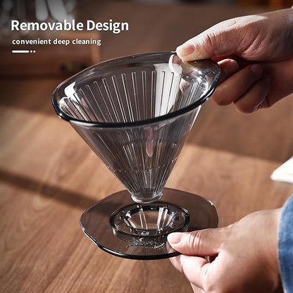 Bincoo Pour Over Coffee Dripper and Filters,Safe Tritan Plastic Coffee Dripper with 50pcs Filters Paper,Size 02 Dripper Coffee Maker Slow Brewing Coffee Pour Over for Cafe,Travel,Home(Gray)