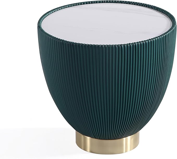 Manhattan Comfort Modern Anderson Coffee Table, 1.0 & 2.0 End Table, Upholstered in Green Leatherette with Ceramic Faux Tabletop and Gold Metal Tabletop- Set of 3
