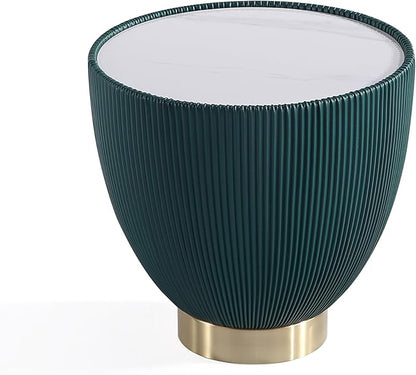 Manhattan Comfort Modern Anderson Coffee Table, 1.0 & 2.0 End Table, Upholstered in Green Leatherette with Ceramic Faux Tabletop and Gold Metal Tabletop- Set of 3