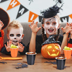 Load image into Gallery viewer, 100 Pack 2 oz Plastic Shot Glasses Disposable Shot Cups, Mini 2oz Party Cups for Halloween, Birthday, Wedding, Bachelorette Party, Baby Shower Supplies (Orange, Black)