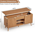 Load image into Gallery viewer, LEYAOYAO 48" Fluted Lift Top Coffee Table with Hidden Storage &amp; Adjustable Shelves, Lifting Tabletop Large Rectangular Coffee Tables, Mid Century Modern Wood Center Table for Living Room, Brown