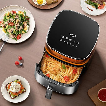 ASZ Digital Air Fryer 6qt with Window Up - 6 QT Big Airfryer 6-in-1 Presets Preheat Airfry Reheat Bake Roist Broil 400°F Airfrier 85% Oil Less,Nonstick Dishwasher-Safe Parts, Automatic Shutoff
