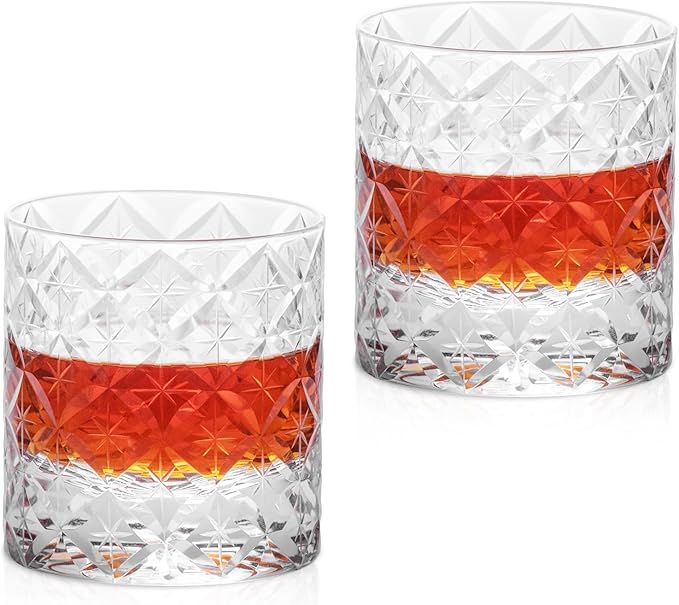 KAMMAK Classic Whiskey Glasses Set of 2, 7.78 oz (230 ml) Old Fashioned Tumbler, Thick Base Glass with Delicate Rim for Scotch, Bourbon, Cocktails, Durable Barware