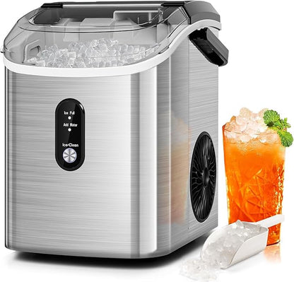 Antarctic Star Nugget Ice Makers Countertop, Portable Ice Maker Machine with Self-Cleaning, 35lbs/24H, Crushed Ice Machine with Handle & Scoop for Home, Kitchen, Office and Camping(Stainless Steel)