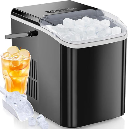 OLIXIS Ice Maker Machine with Handle,26lbs in 24Hrs,9 Ice Cubes in 6 Mins,Auto-Cleaning Portable Ice Maker with Basket and Scoop, Countertop Ice Maker for Home/Kitchen/Camping/RV, Sleek Black