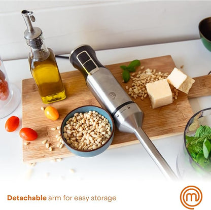 MasterChef Immersion Blender Handheld, Stainless Steel Hand Held Blending Stick Emulsifier with Chopper Attachment and Measuring Jug, Puree Blender for Making Baby Food, Soup, Sauces etc, 400W