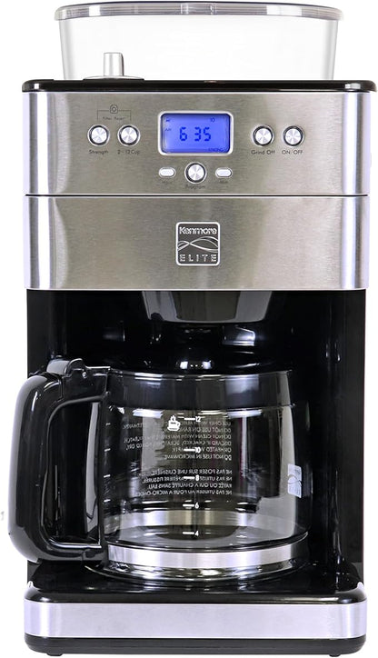 Koolatron Kenmore Elite Grind and Brew Coffee Maker - Built-In Grinder, Automatic Drip Coffee Machine, 12 Cup Programmable Brewer, Bean Grinder and Ground Coffee Brewer, Cafetera con Molino Integrade