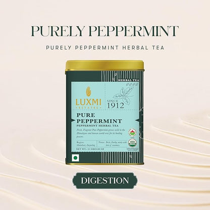 Luxmi Estates Purely Peppermint 25gm Tin | USDA Certified Organic Herbal Tea | Mint Tea Best for Night Time